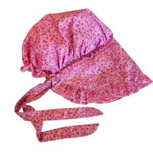 Making Believe Pink Floral Prairie Sun Bonnet M Ruffle Ties Western Dress Up